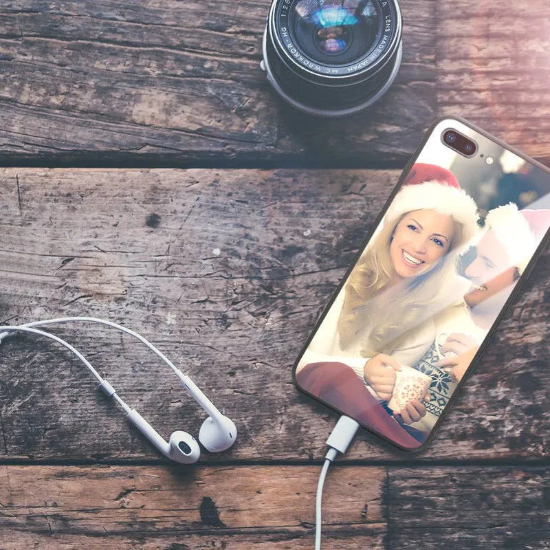 Ultra-thin patterned iPhone case with a raised edge protecting the screen and camera lens.