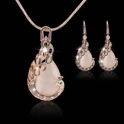 Peacock jewellery set for women alloy artificial gemstone earrings accessories drop detail