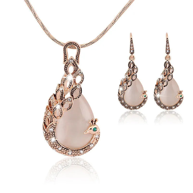 Peacock jewellery set for women alloy artificial gemstone earrings accessories drop detail