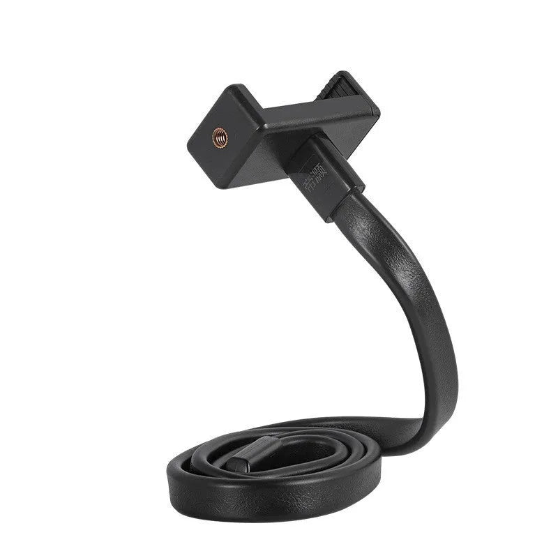 Flexible adjustable silicone and aluminium hose phone holder bent into an S-shape.