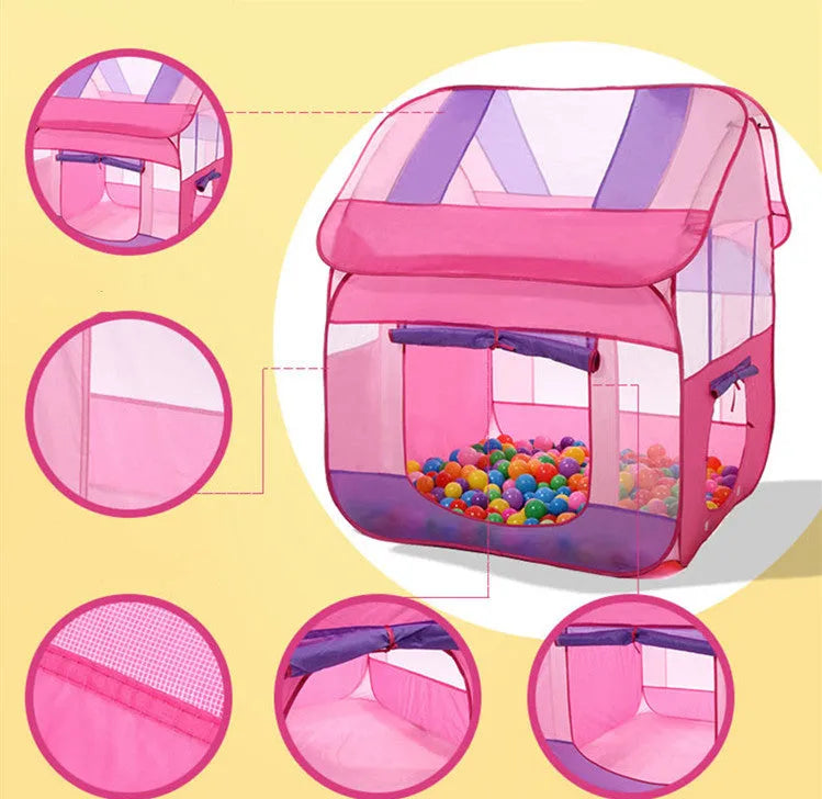 Children's play tent 120 x 120 x 130 cm polyester fabric with roll-up curtain in blue or pink