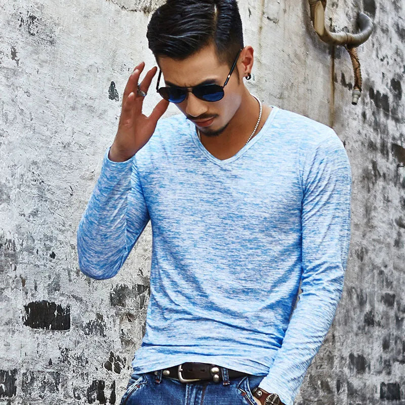 Men's long sleeved camouflage leisure T-shirt in cotton blend fabric for autumn winter casual wear
