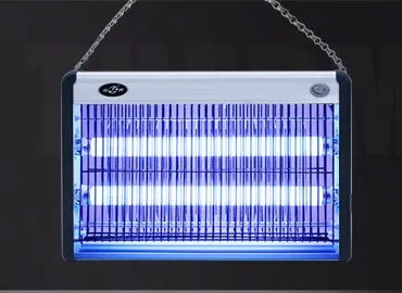 Electric mosquito killing lamp with UV light and high-voltage grid for indoor fly and mosquito control.