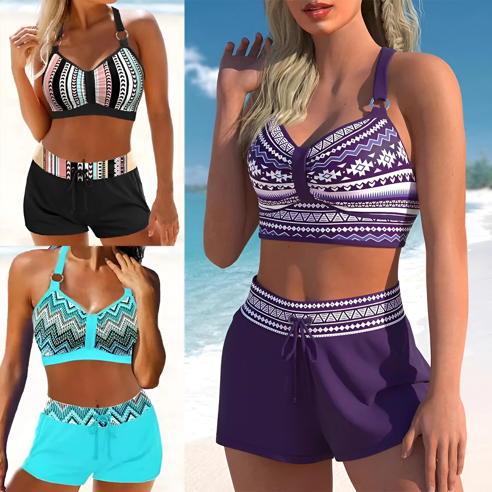 Women's two-piece polyester bikini set in print pattern available in multiple sizes