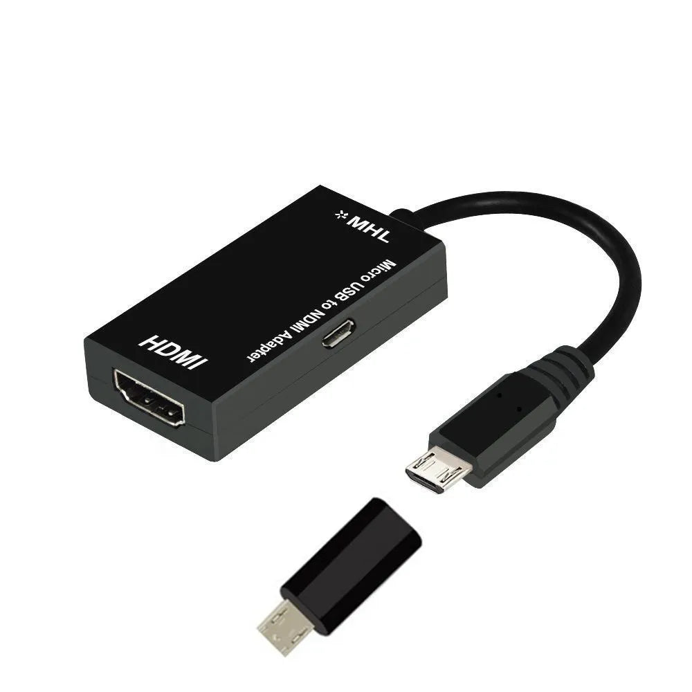 Black Micro USB to HDMI adapter with 5-pin male micro USB and HDMI female ports