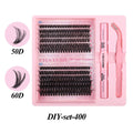 DIY single cluster individual false eyelashes set showing artificial fibre lashes for custom application