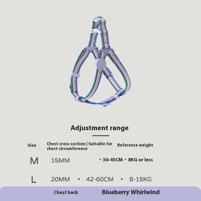 Retro dog collar and chest back harness set for small and medium dogs with hand-holding rope in multiple colours
