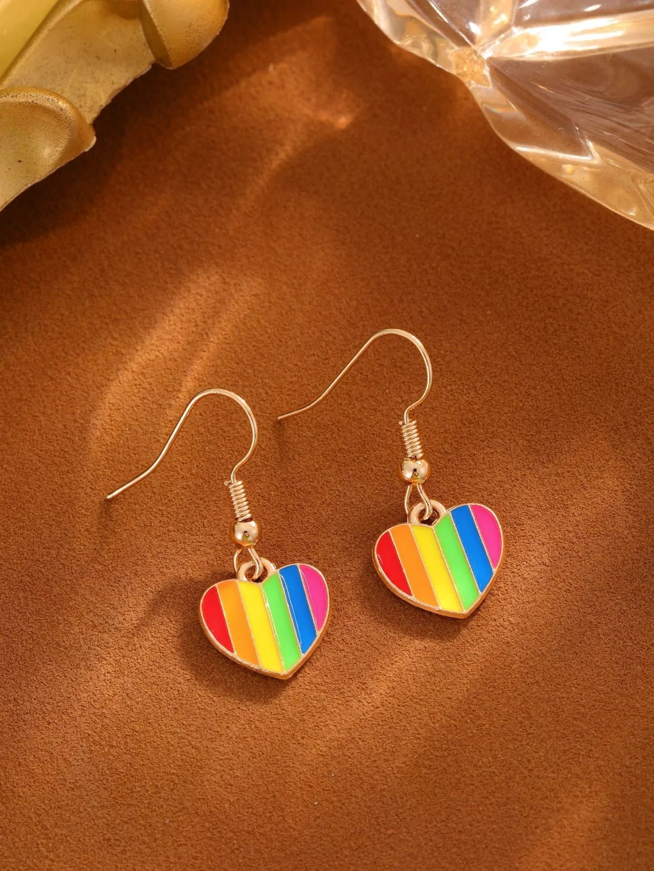 Rainbow flag design earrings in style 1 with alloy metal and enamel finish, approximately 3cm length