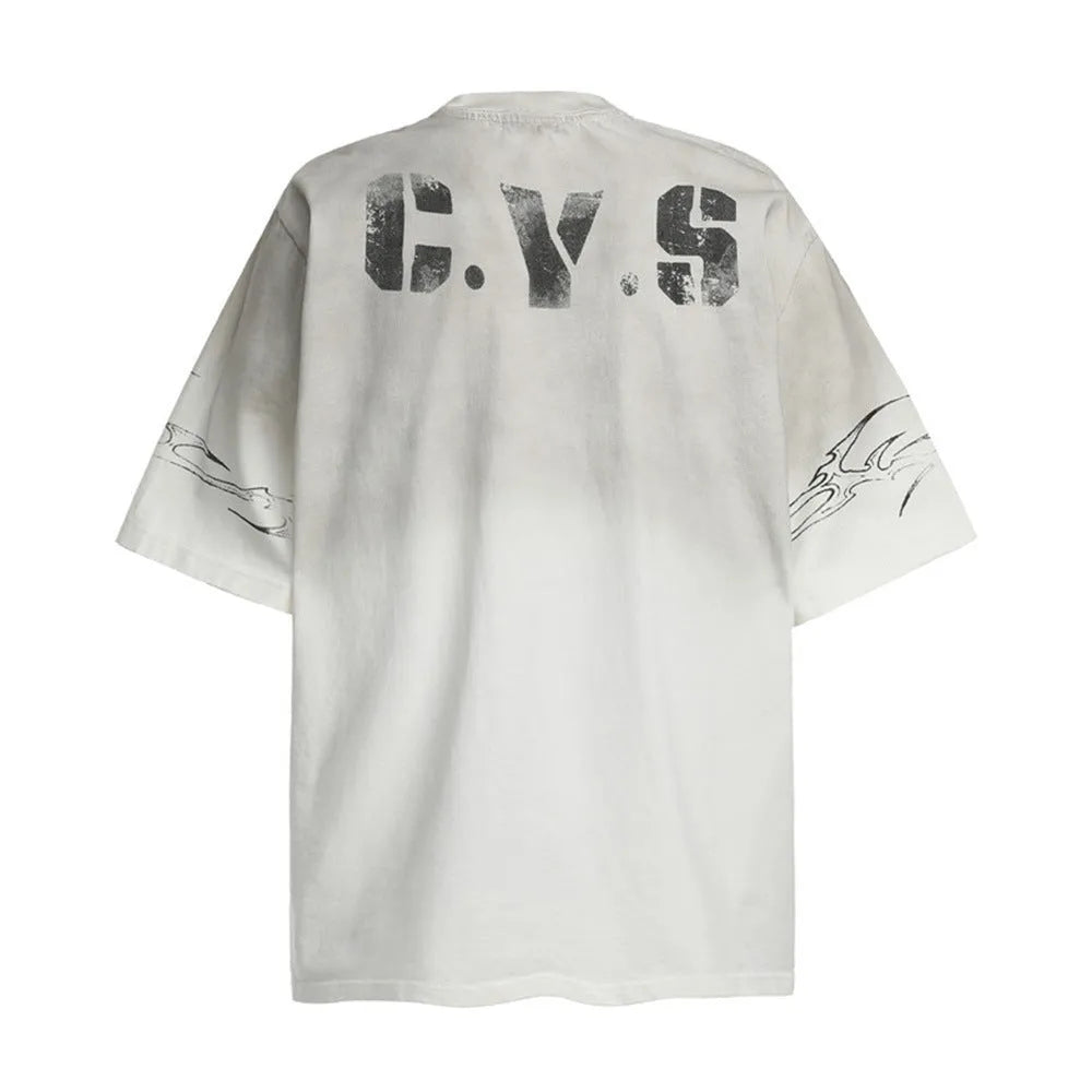 Men's printed short-sleeved pure cotton T-shirt in white or black with Asian sizing