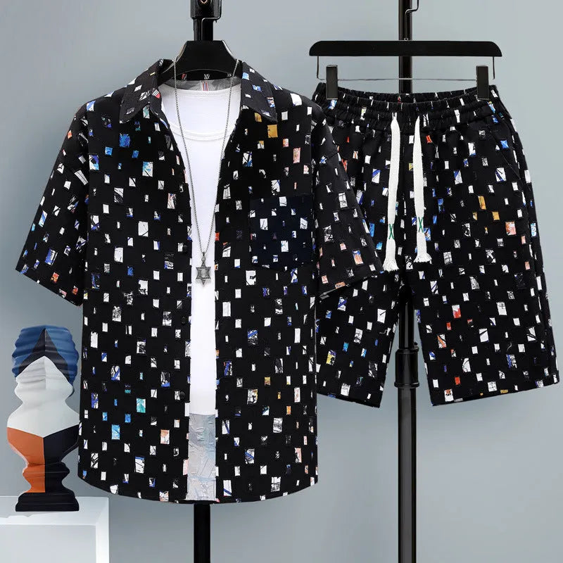 Men's casual polyester sports shorts two-piece set with short sleeve top in multiple colour options