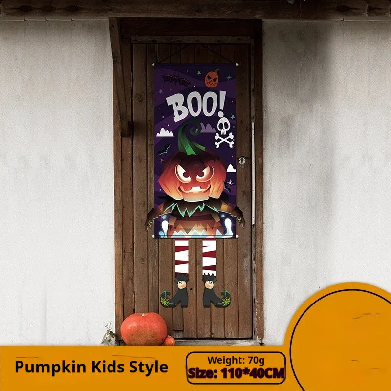 110×40cm cloth Halloween wall decoration with pumpkin print, includes three hanging hooks