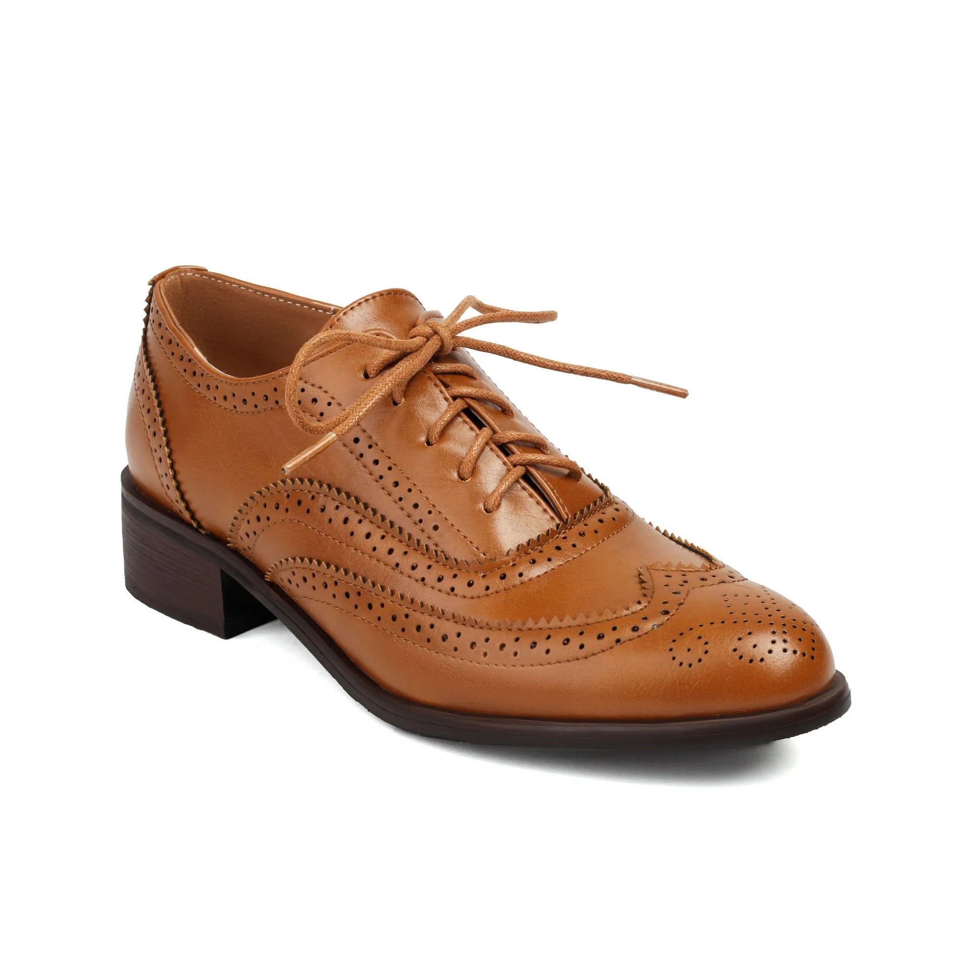 Retro British contrasting colour brogue high-cut lace-up shoes, round toe, low heel, sizes 35-39