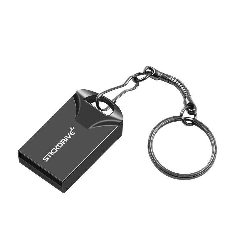 Metal USB flash drive on necklace chain in black or silver with capacity options to 128GB