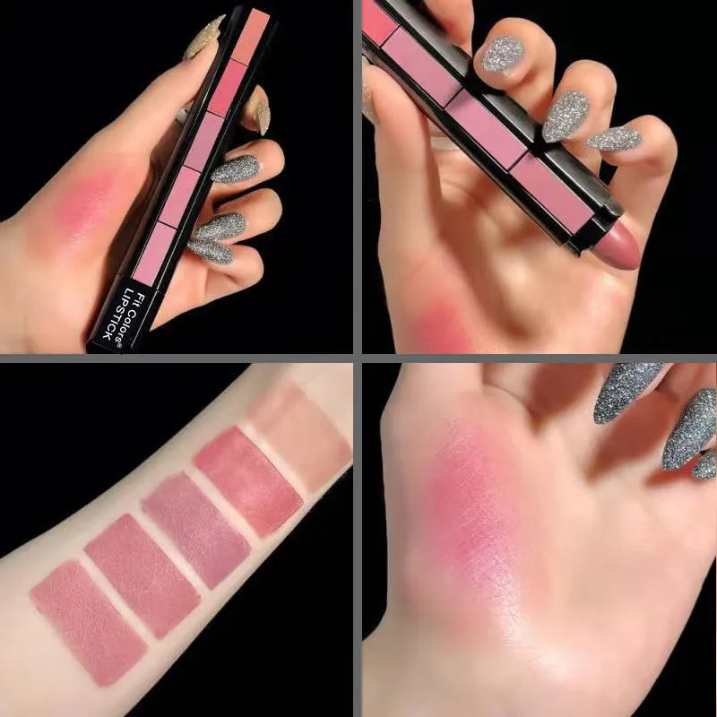 5-colour matte lipstick set with velvet finish, 1.2g per colour, shades 01#RED and 02#NUDE