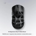 Attack Shark R3 magnesium alloy 8K wireless gaming mouse in white, showing top view with three touch buttons and compact 119.5x61x36mm size