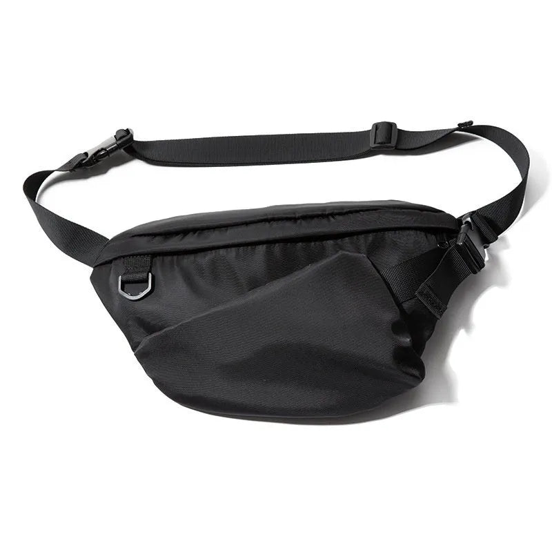 Black men's slanted chest bag with visible sewing line details