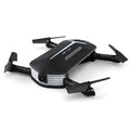 Black gravity-sensing four-axis folding drone with HD camera on a white background