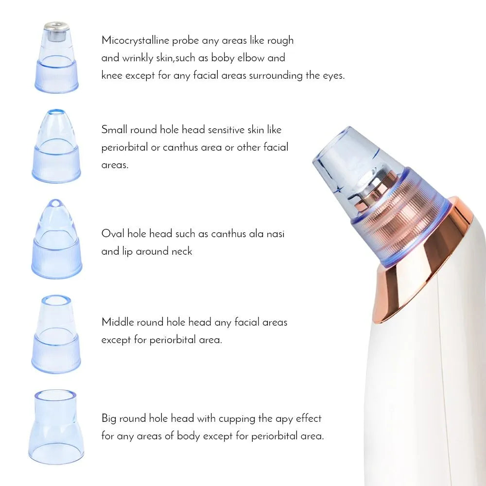 Black electric blackhead extractor device with multiple nozzle attachments for skin pore cleaning