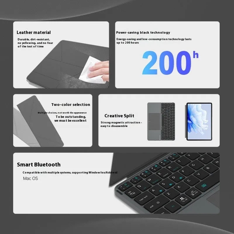 Grey wireless Bluetooth folding keyboard with phone slot open showing mobile device placement