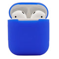 A beige silicone protective cover for wireless earbuds like AirPods, shown alongside black and blue colour options.