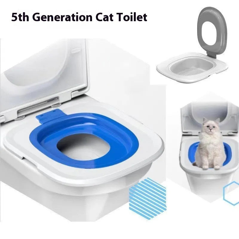 Fifth generation cat toilet trainer in blue colour with removable waste compartment