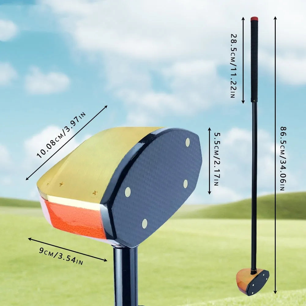Maple head green golf training club with carbon shaft, 84cm length, R flex and 72 loft