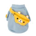 Blue cartoon backpack pet clothes milk silk sweater on small dog in side view