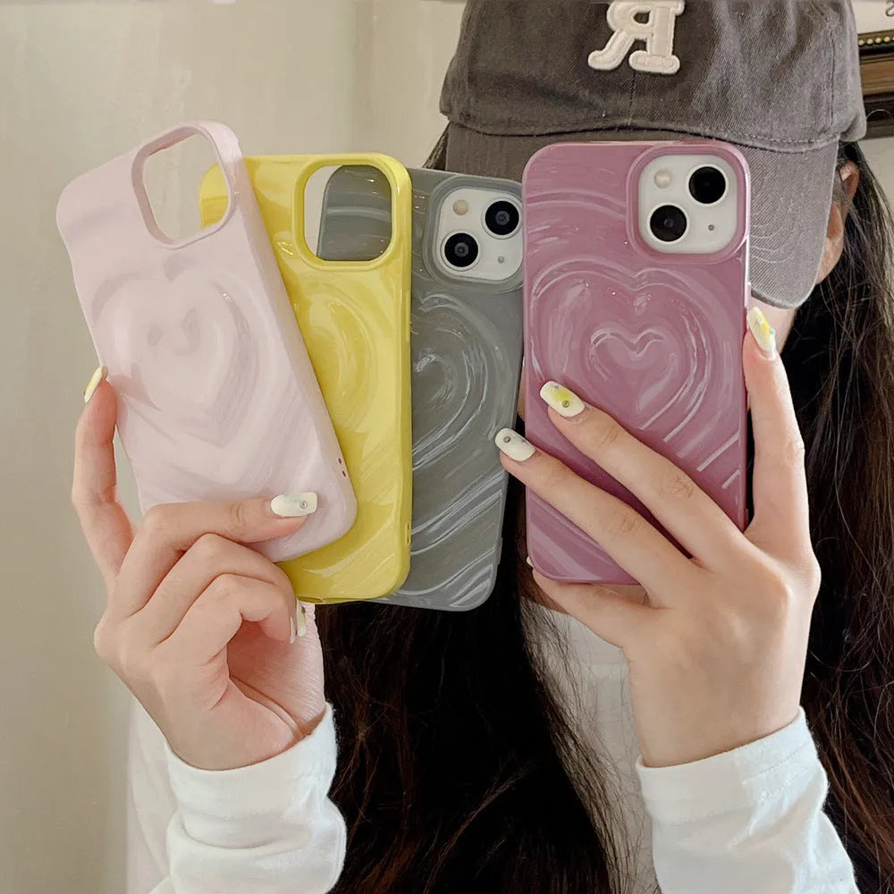 Solid colour heart phone case for iPhone XR with TPU and glass all-inclusive design, available in six colours.