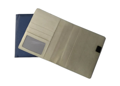 Blue imitation leather PU notebook shell cover for A6 and A7 sized notebooks.