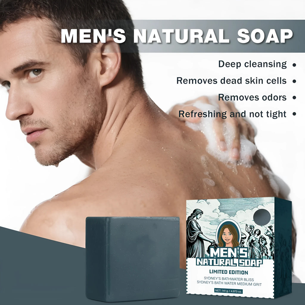 Men's natural soap bar 141g with lasting fragrance for face and body, 62.5x29x70 mm