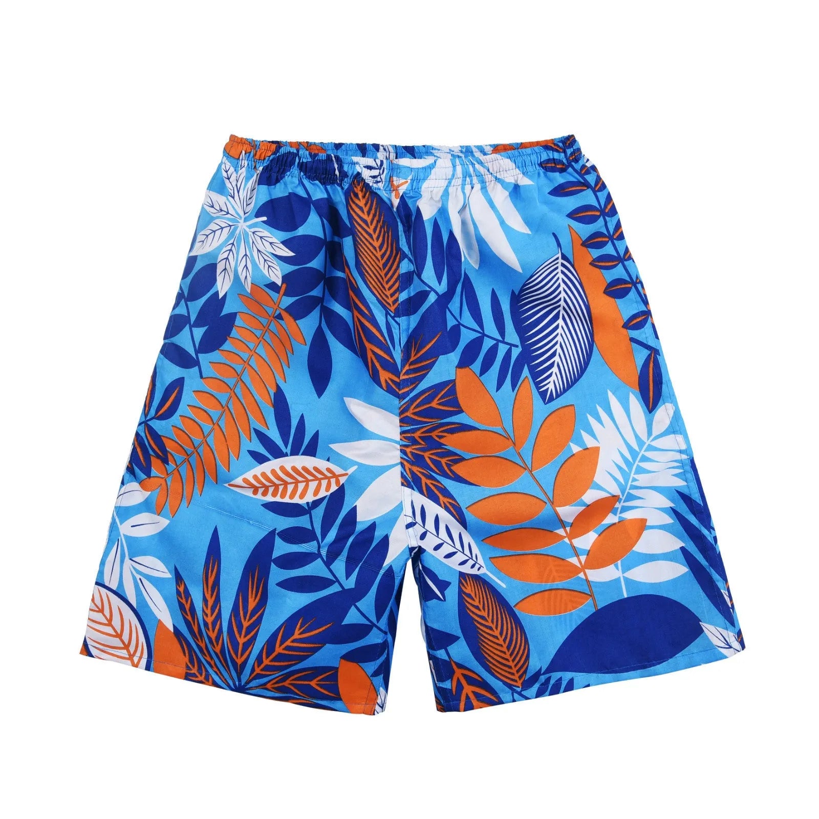 Men's floral printed swimming trunks in polyester with five-point design for beach and pool use