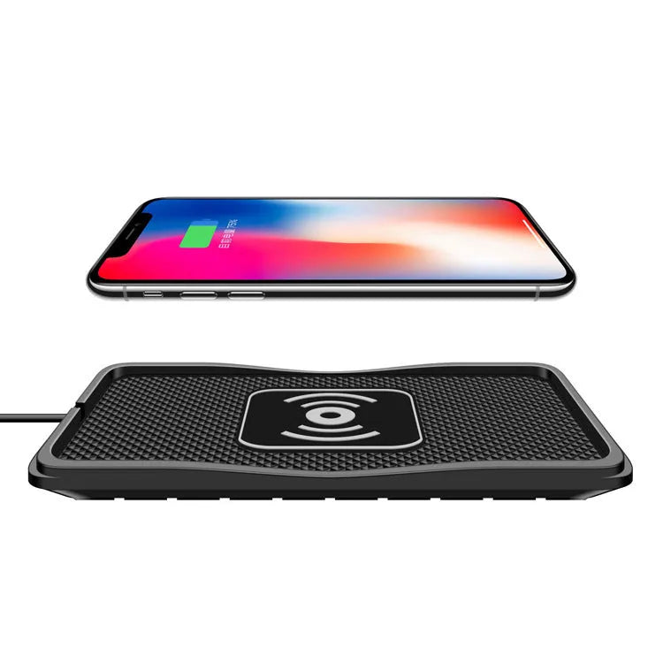 Black anti-slip car wireless charger pad compatible with Apple and Samsung phones