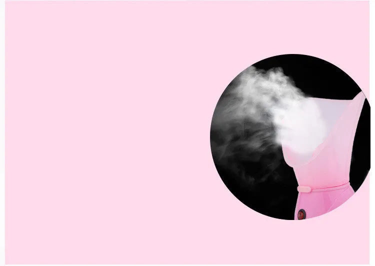 Pink ion hot steamer face machine with 55ml tank and food-grade PP body on white background