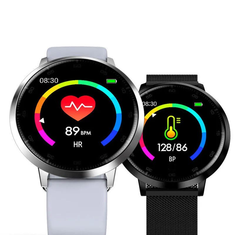 Ultra-thin smart health bracelet in black with a 1.3-inch screen and silicone strap on a wrist.