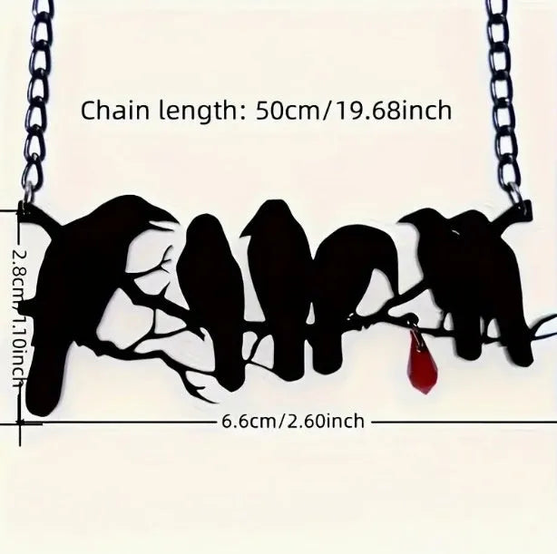 Black crow bird design necklace with electroplated finish on cross chain