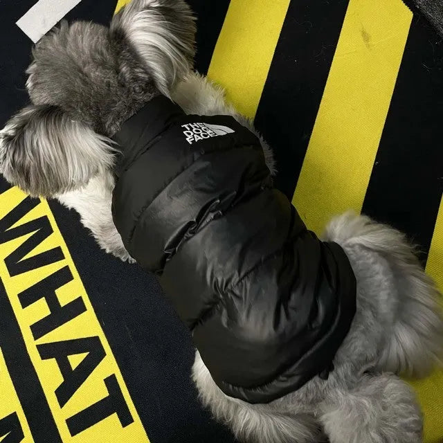 Thick warm dog down vest in black or red, sizes S to XXL for autumn and winter pet wear