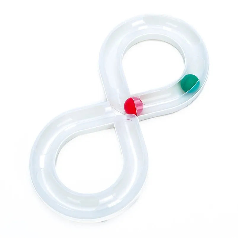 Cat toy turntable with a ball on a circular track, white and blue plastic, 50cm wide, for interactive play
