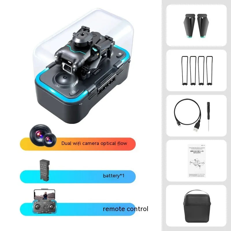 Black four-axis obstacle avoidance drone with dual cameras for aerial photography