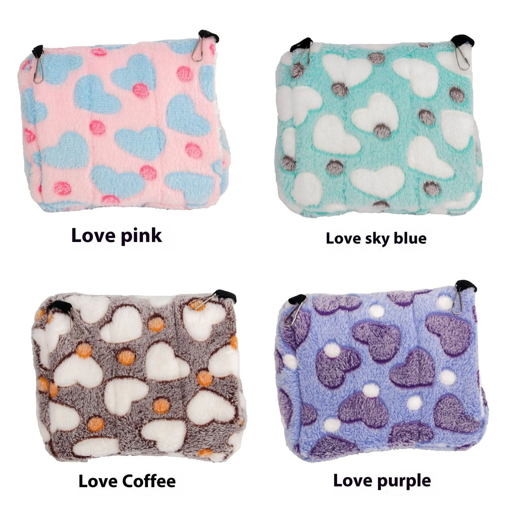 Flannel and cotton velvet pet nest for small animals, available in four sizes and colours including Love Coffee and Love Pink.