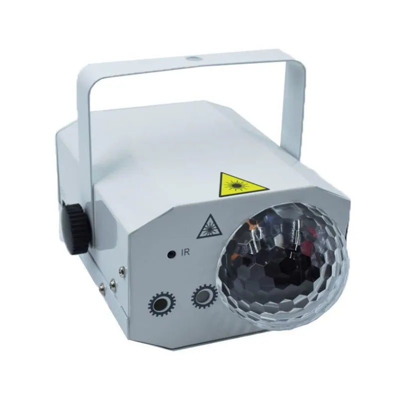 Black LED laser magic fan stage lighting equipment showing compact design with projection apertures