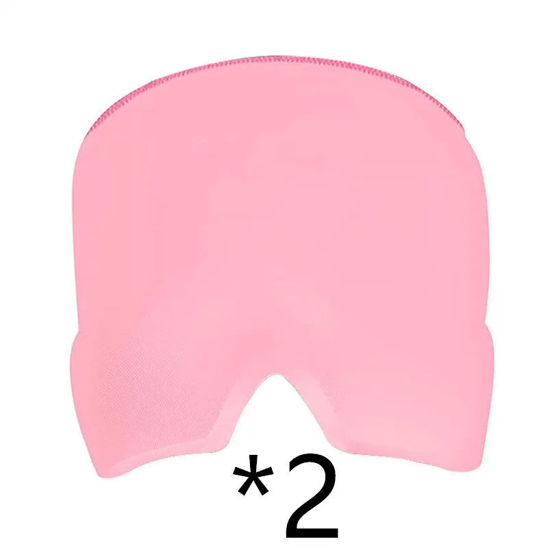 Black elastic cloth gel ice headache relief eye mask showing adjustable headband and cooling gel construction