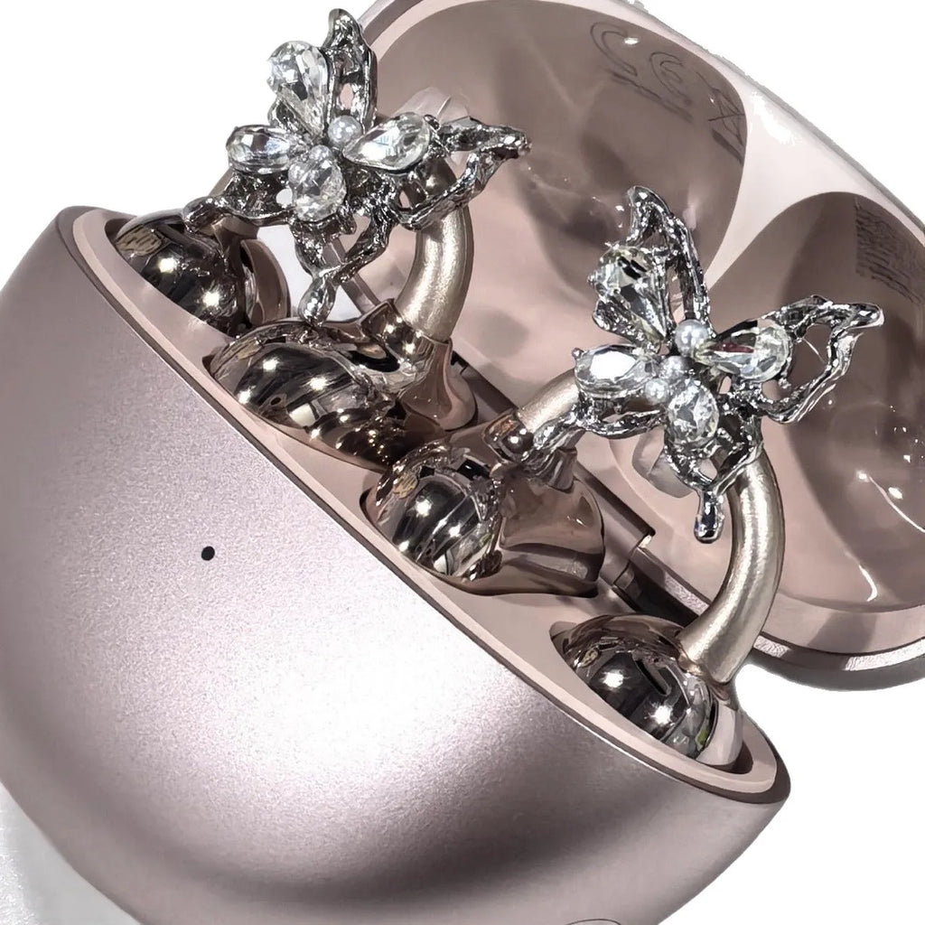 Silver copper earphone clip with diamond bow and drill buckle design for headphones