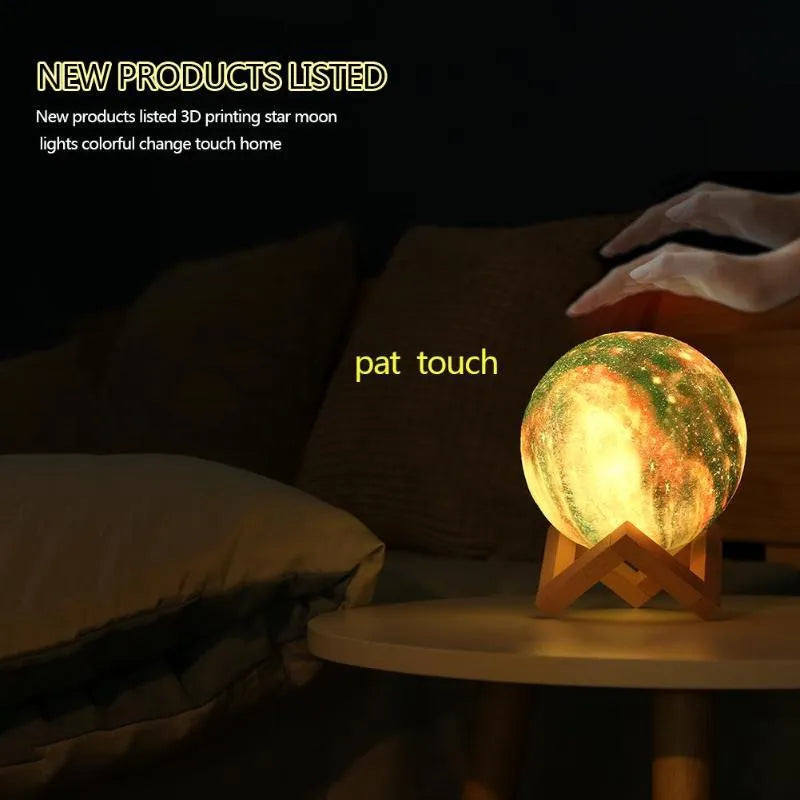 3D printed lunar light painting night light with LED light, PVC and ABS body, USB charging and pat control