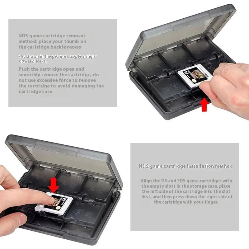NDS 3DS game card storage box with 24 slots in black PP plastic