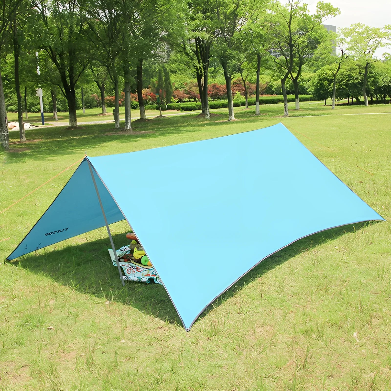 Sun shade camping canopy tent 3x3m with iron poles and 210D Oxford cloth in fruit green colour set up outdoors