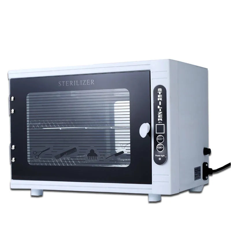 Small silver ultraviolet sterilizer unit with colour plate shell for salon tool hygiene.
