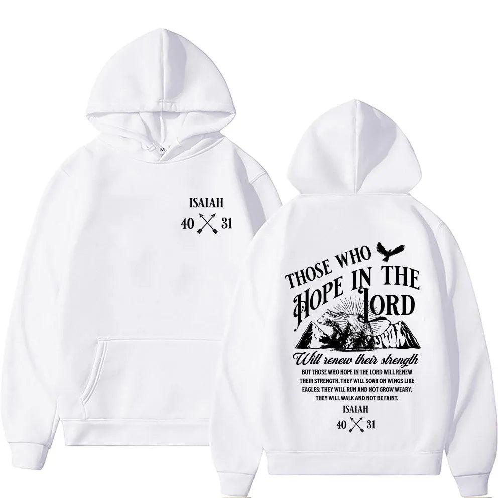 Christian Jesus letters print loose pullover hoodie in black on a plain background showing front print detail