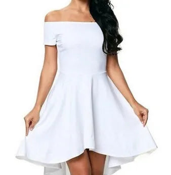 One Shoulder Short Sleeve Top with Large Swallowtail Skirt in Milk Silk for Women Commuting Work, Available in White Red Wine Red Purple Green Black Blue S-5XL Bust 86-104cm Waist 70-88cm