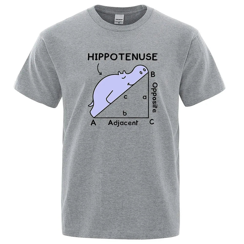 Humorous hippotenuse opposite adjacent printed cotton T-shirt in loose fit with regular sleeves