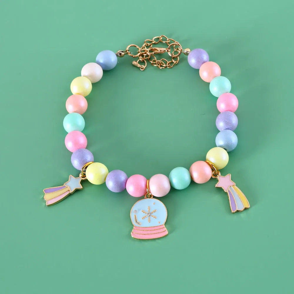 Colourful macaron-themed pet collar, necklace, and bracelet set in resin with adjustable sizing.